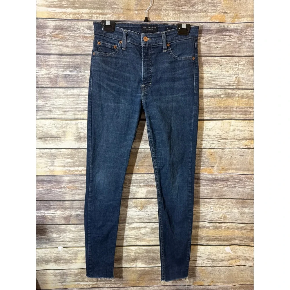 Lucky‎ Brand Jeans Bridgette High Rise Skinny 4 27 Dark Wash Raw Hem Stretch